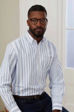 Savile Row Co Legeres Oxford-Hemd Mit Mehrfarbigen Streifen, Blau