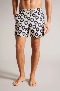 Ted Baker Wiklie Badehose Mit Blumenmuster, Creme