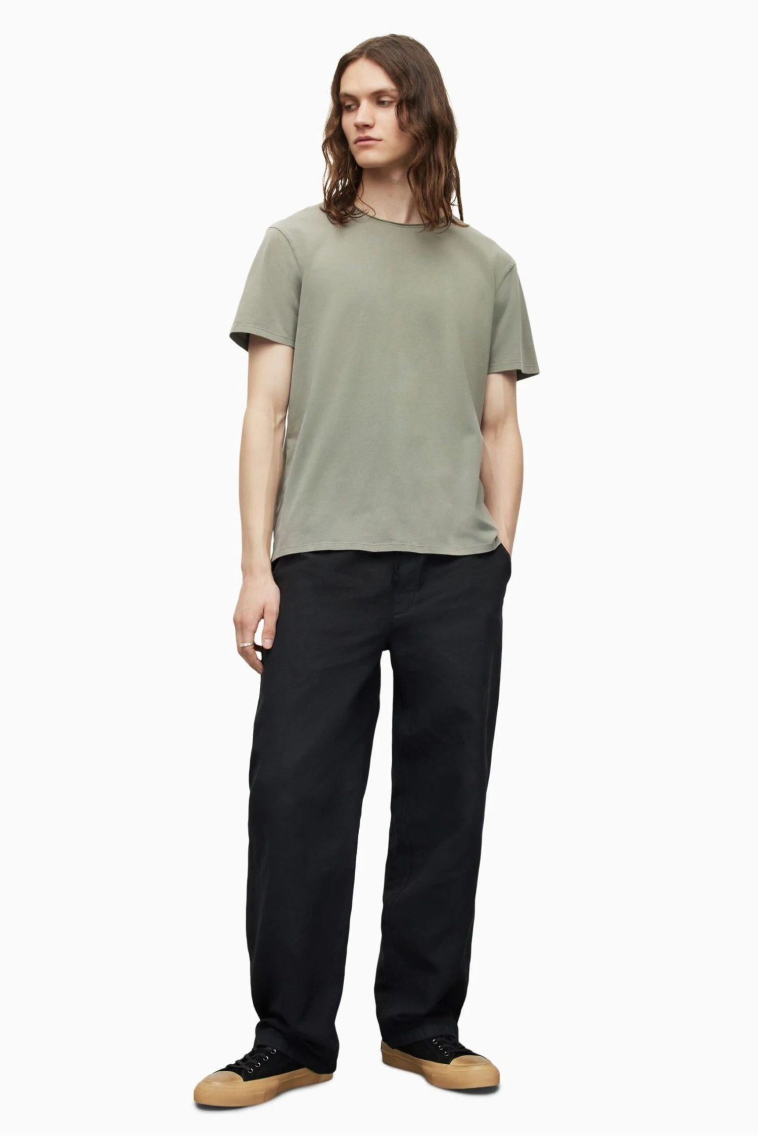 Allsaints Bodega T-Shirt Mit Rundhalsausschnitt Und Grobem Saum, Grün 3 Allsaints Bodega T-Shirt Mit Rundhalsausschnitt Und Grobem Saum, Grün – Bild 3