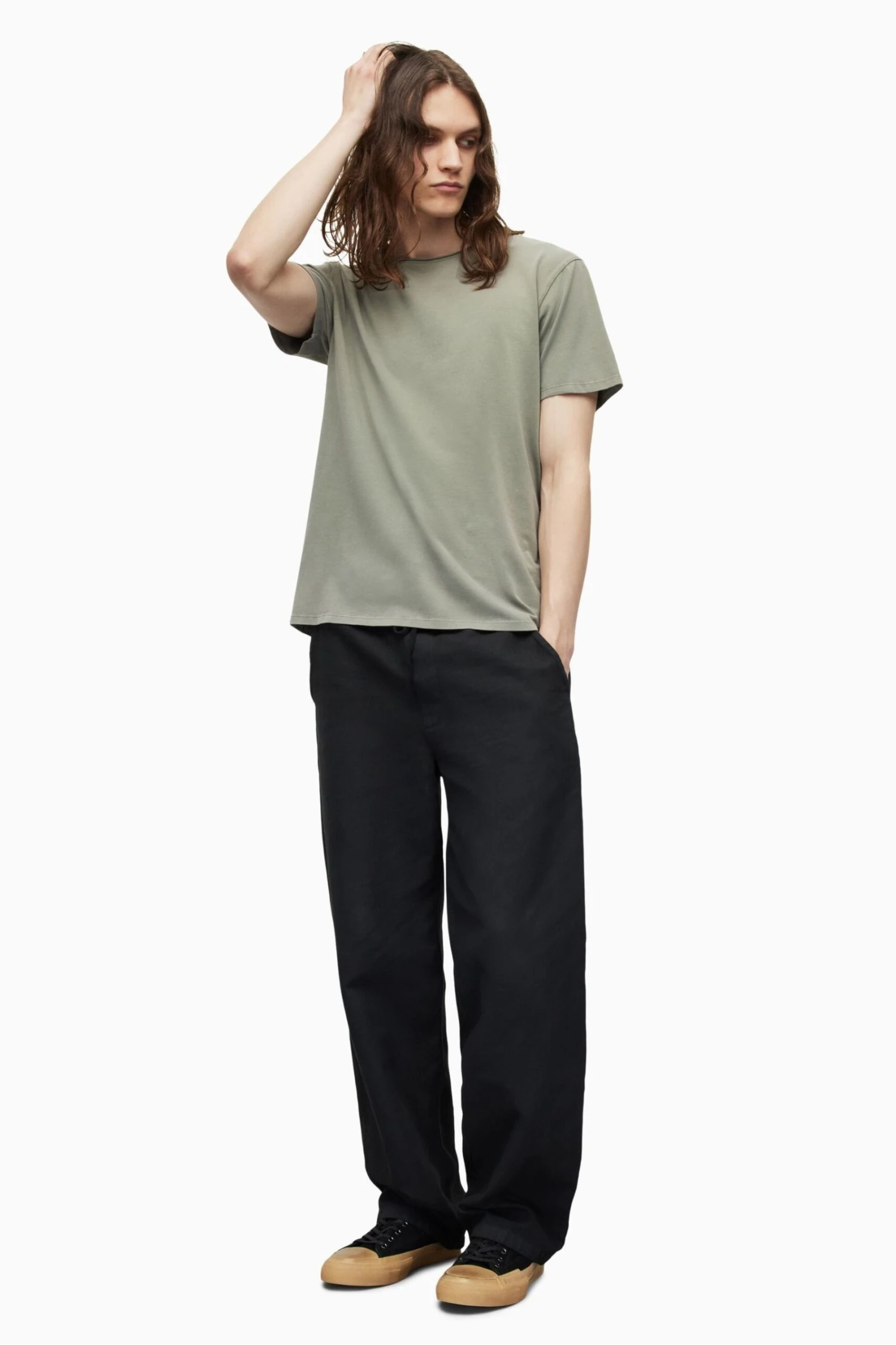 Allsaints Bodega T-Shirt Mit Rundhalsausschnitt Und Grobem Saum, Grün 4 Allsaints Bodega T-Shirt Mit Rundhalsausschnitt Und Grobem Saum, Grün – Bild 4