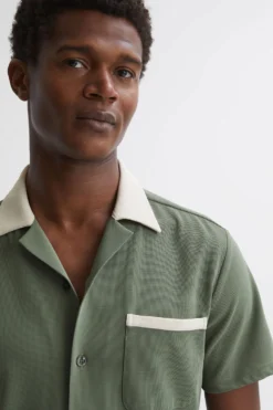 Reiss Troon Slim Fit Cuban Collar Contrast Shirt