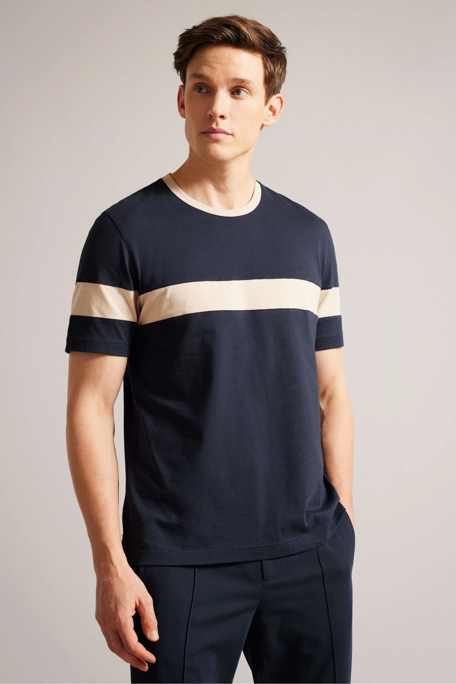 Ted Baker Blue Trez Short Sleeved Regular Colour Block T-Shirt 1 Ted Baker Blue Trez Short Sleeved Regular Colour Block T-Shirt