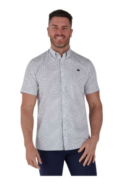 Raging Bull Kurzärmeliges Popelinehemd Mit Palmen-Print, Grau