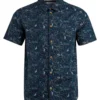 Weird Fish Blue Tribena Short Sleeve Printed Linen Rich Shirt