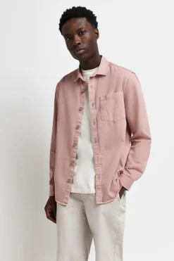 River Island Pigmentgefärbtes Twill-Hemd, Pink