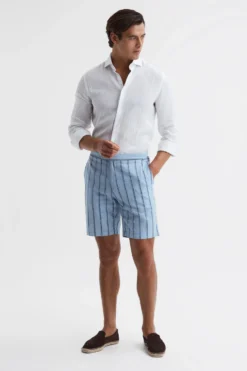 Reiss Amalfi Gestreifte Shorts Aus Baumwollleinen