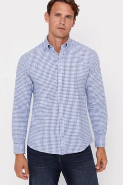 Cortefiel Stückgefärbtes Karohemd, Blau