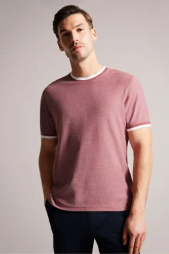 Ted Baker Pink Bowker Short Sleeve Regular Fit Textured T-Shirt