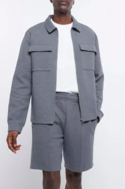 River Island Strukturierte Shorts In Slim Fit, Dunkelgrau