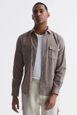 Reiss Harry Langärmelige, Karierte Hemdjacke Mit Zwei Taschen