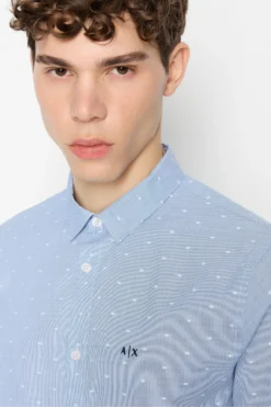 Armani Exchange Blue Spot Dobby Long Sleeve Shirt