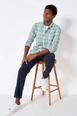 Crew Clothing Company Klassisches, Kariertes Leinenhemd, Mintgrün