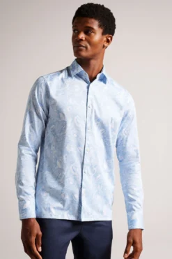 Ted Baker Mullen Langärmeliges Hemd Mit Handgemaltem Vogelprint, Blau