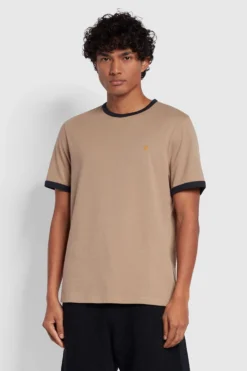 Farah Groves Ringer-T-Shirt, Rauchbraun