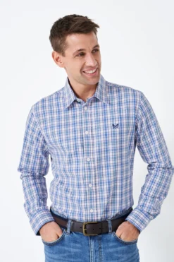 Crew Clothing Company Klassisches, Kariertes Baumwollhemd, Blau