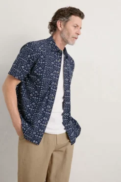 Seasalt Cornwall Mens Heron Check Short Sleeve Shirt