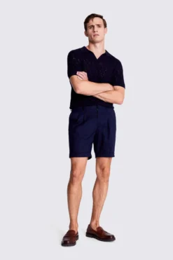 MOSS Navy Blue Linen Causal Short