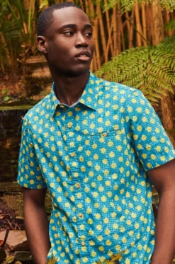 White Stuff Green Block Flower Printed Short Sleeve Shirt