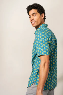White Stuff Green Block Flower Printed Short Sleeve Shirt -Nike || Ted Baker Shop N01387s4 scaled
