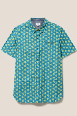 White Stuff Green Block Flower Printed Short Sleeve Shirt -Nike || Ted Baker Shop N01387s6 scaled