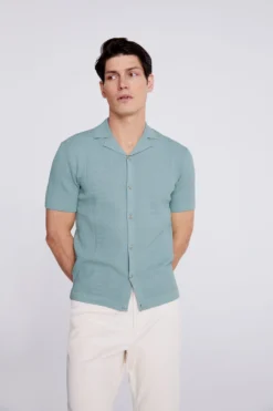 Moss Kurzärmeliges Strickhemd, Salbeigrün