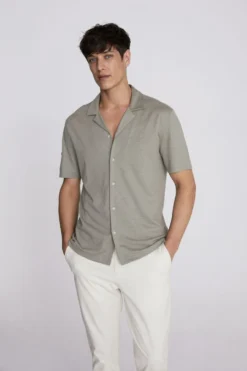 Moss Strickhemd Mit Kubanischem Kragen, Salbeigrün