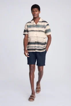 MOSS Cream Tie Dye Printed Cuban Collar Shirt