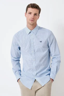 Crew Clothing Company Klassisches Kariertes Hemd Aus Leinen, Hellblau