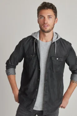 Denim-Hemdjacke Mit Kapuze
