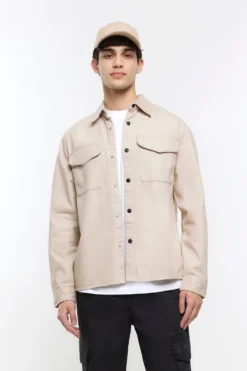 River Island Hemdjacke Mit Zwei Taschen, Steingrau