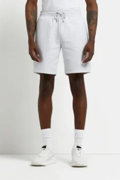 River Island Shorts In Slim Fit Mit River-Schriftzug, Grau Meliert